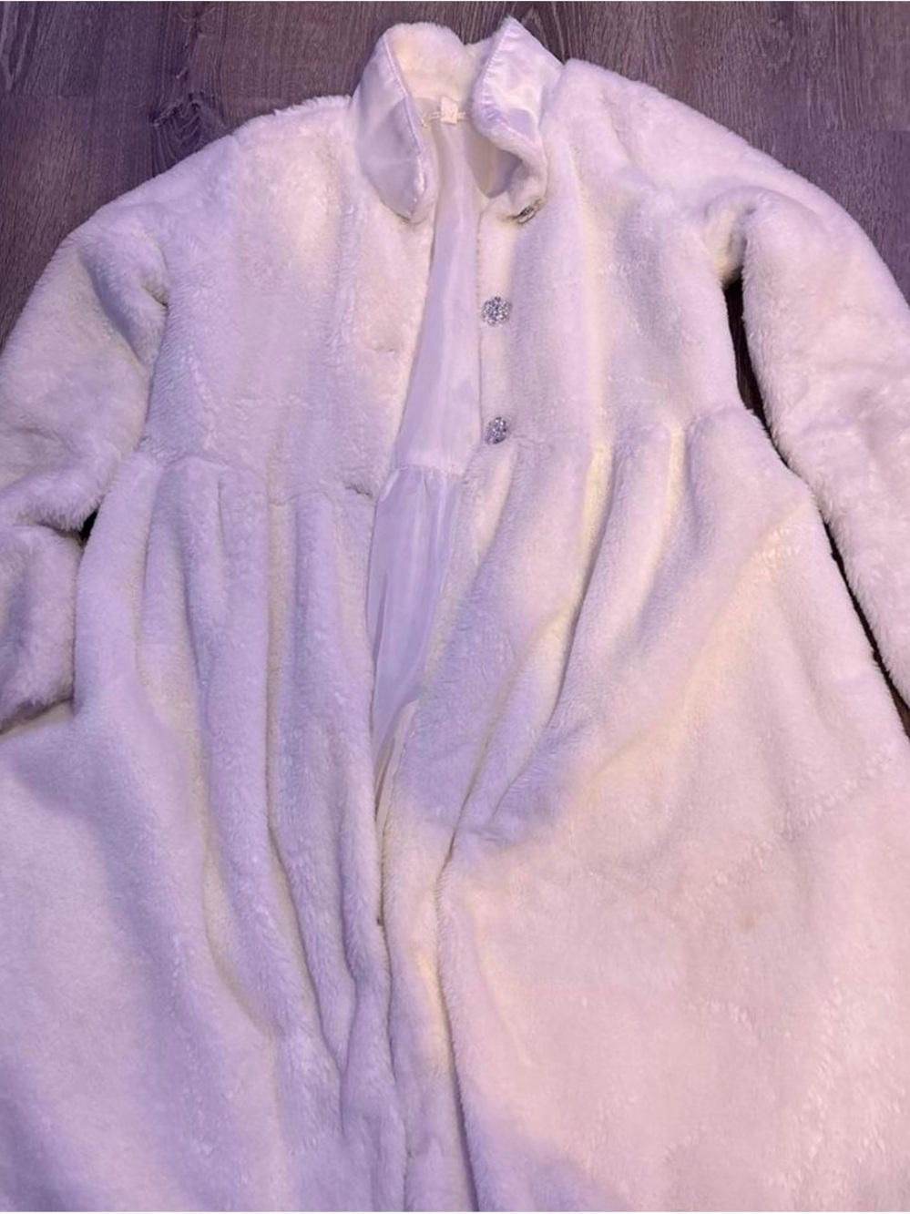Macy's Girls White Plush Faux-Fur Coat
